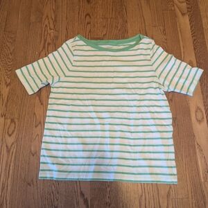 Lands End Women's Medium Short Sleeve Top Mint Green Striped Crew Neck